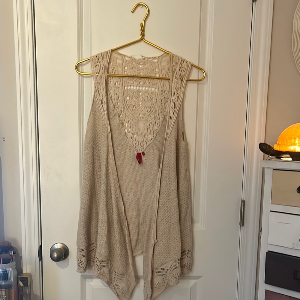 Crochet Lace Beige Vest